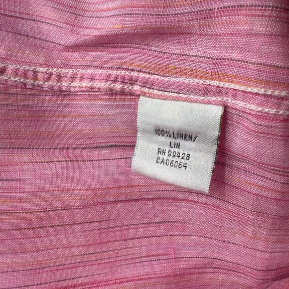 Bugatchi Men's Shirt 100% Linen L Large Pink Striped Long Sleeve Button-Down Sha - Picture 5 of 8